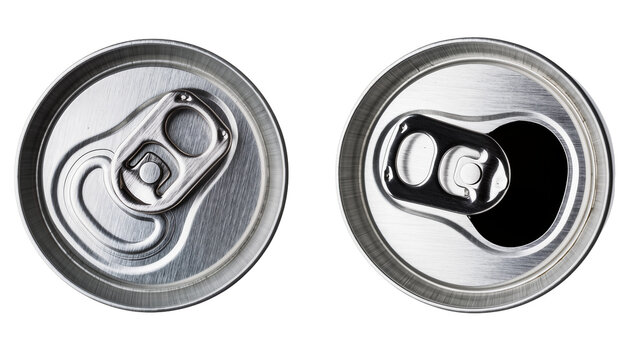 Two aluminum soda can tops one closed, one open