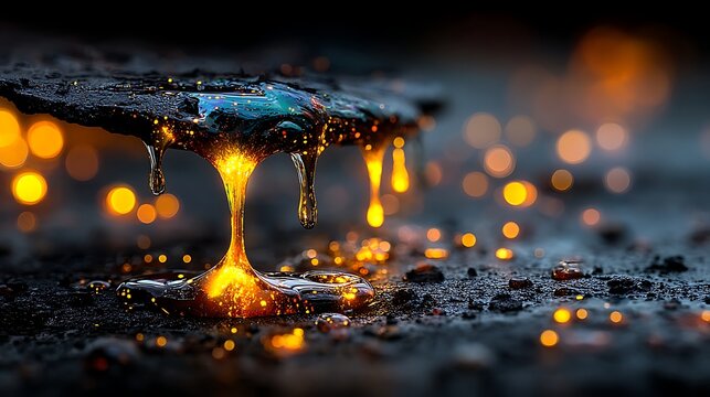Abstract molten metal flow with orange sparks pictures