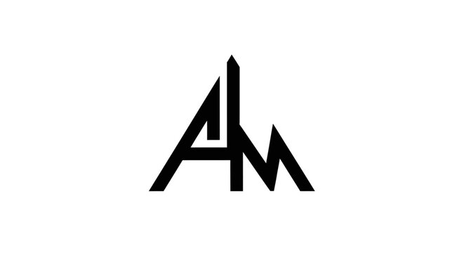 Black AM monogram logo with central tower sword element.