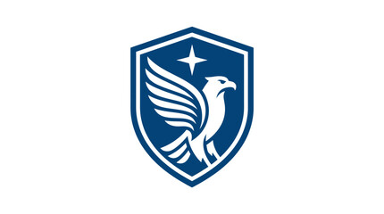 Fototapeta premium Blue crest shield logo with white eagle and star.