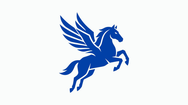 Blue flying pegasus mythical winged horse logo