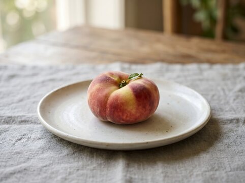 An elegant presentation of a unique donut peach
