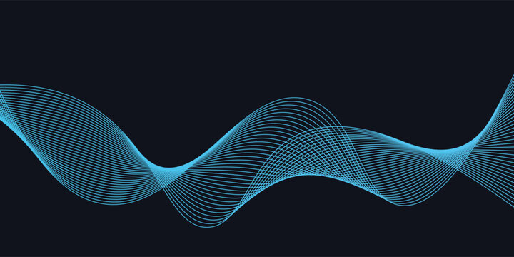 A dynamic and abstract digital design with flowing blue waveforms against a dark background,smooth, curving lines and dotted patterns that create a sense of movement and energy.