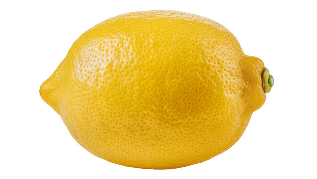 Bright yellow lemon with textured rind and small stem nub