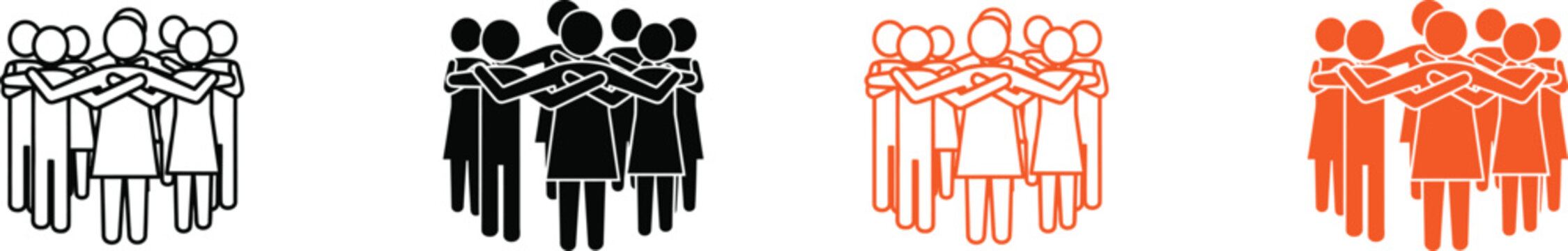  Illustration of diverse groups of people standing together united