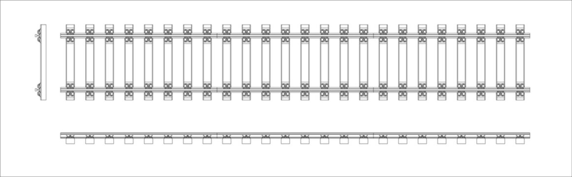 Orthographic Multi View Plan Profile and Cross Section of Train Railway Track Technical Drawing Blueprint