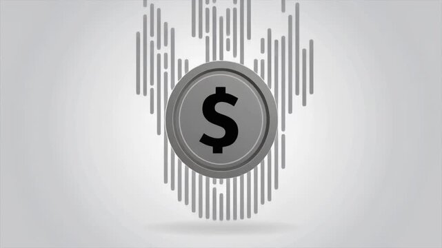 Animated Dollar Coin Falling Downward with Abstract Lines Background