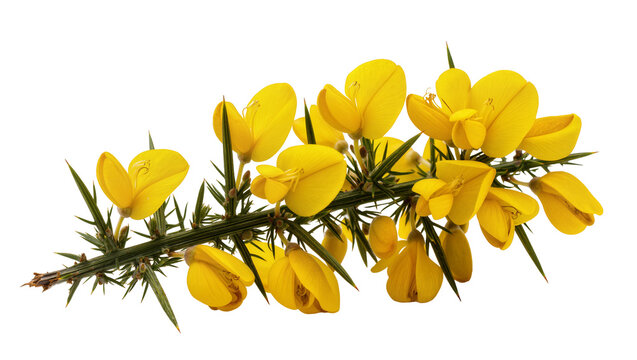 Yellow gorse flowers and spiky green stems