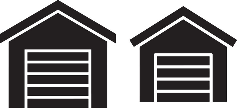 Two garage icon vector silhouette for vehicle storage