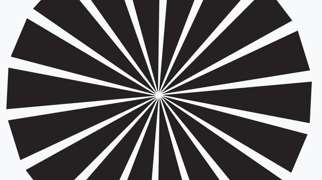 Abstract black and white rotating sunburst radial pattern background, animation