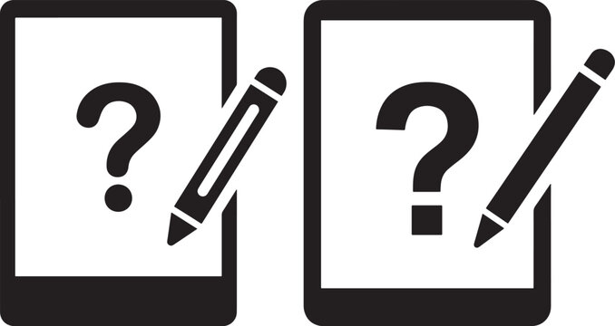 Question mark tablet icons on white background quiz