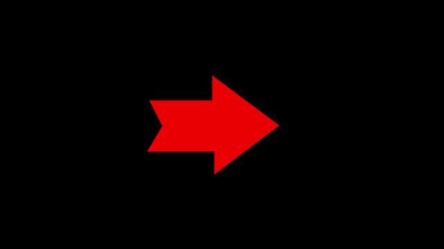 Red arrow pointer animation on black background, for directional guidance, and ui navigation