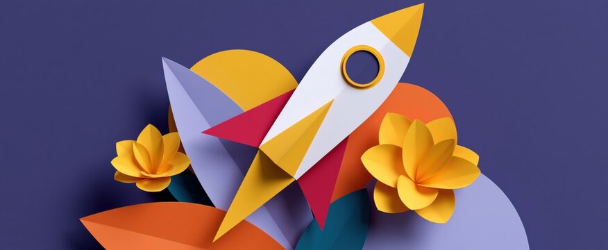 Paper rocket symbolizing business growth, innovation, leadership, and achieving new success heights.