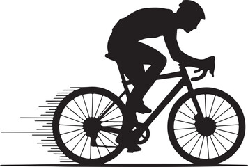 Fototapeta premium Silhouette of a cyclist riding a road bike at high speed, vector illustration of a professional bicycle racer in an aerodynamic position