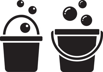 Two cleaning buckets with bubbles icon vector silhouette © Creative Icon Store 