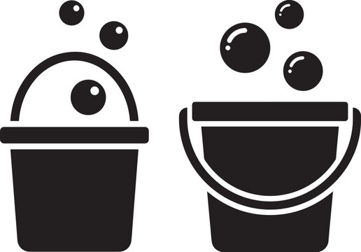 Two cleaning buckets with bubbles icon vector silhouette
