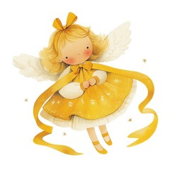 Obraz premium Cute angel with yellow dress