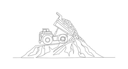 Dump Truck Unloading Gravel on Construction Site - Line Art Illustration © Siap