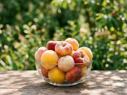 Diverse peach varieties curated in a glass bowl