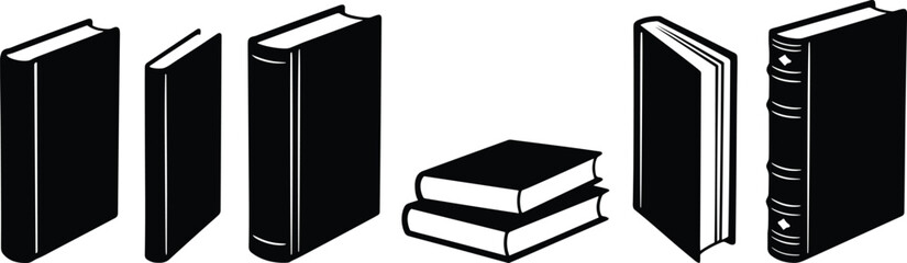 Book silhouettes vector pack, upright closed designs, stacked illustrations, decorative spines, literature education resources, library study symbols, academic learning graphics © Habiba