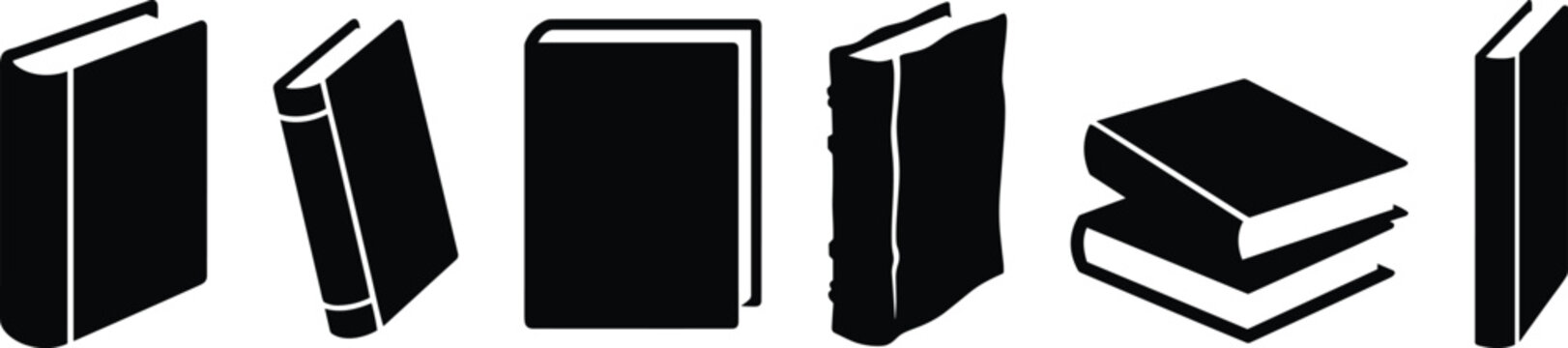 Book silhouettes vector pack, upright closed designs, ornate spines, stacked illustrations, literature education resources, library study symbols, academic learning graphics