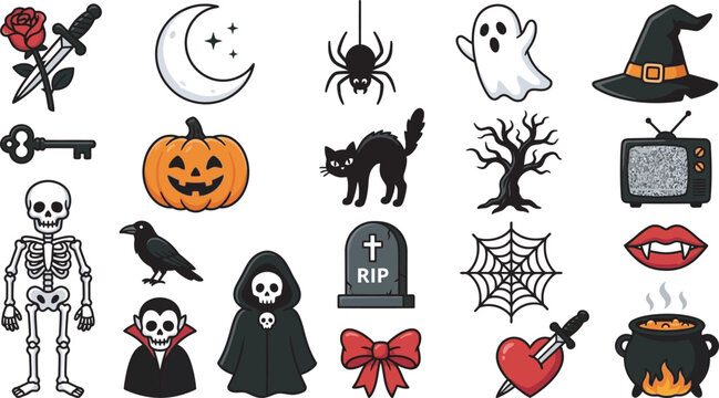 Halloween Icon Set Black And White Vector Illustration Collection
