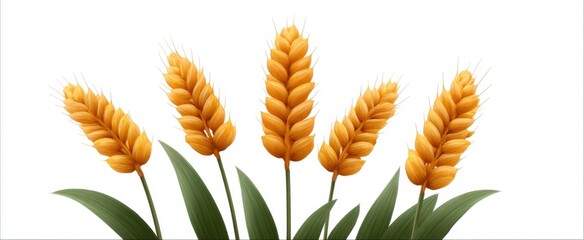 Obraz premium Golden wheat stalks on white background showcase minimalist agricultural elegance and natural textures.