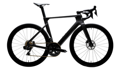 Black carbon fiber road bicycle with disc brakes and deep section wheels © Lukas