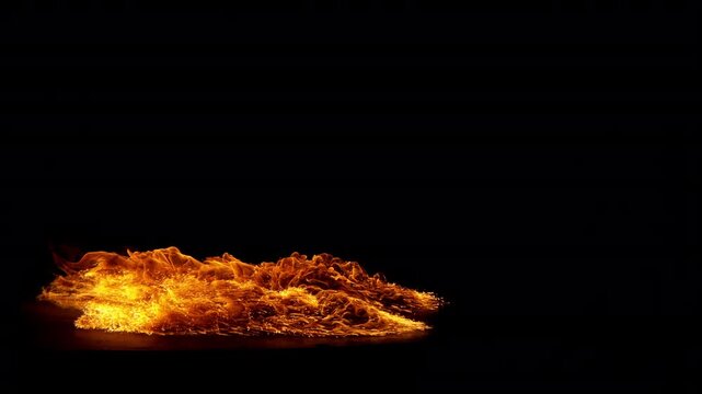 Super slow motion capture of a flickering fire flame isolated on a black background. High-speed footage reveals intricate combustion patterns, fluid motion, and glowing details.