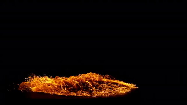 Super slow motion capture of a flickering fire flame isolated on a black background. High-speed footage reveals intricate combustion patterns, fluid motion, and glowing details.