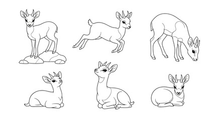 Fototapeta premium Set of Cute Gazelle Line Art Illustrations in Various Poses