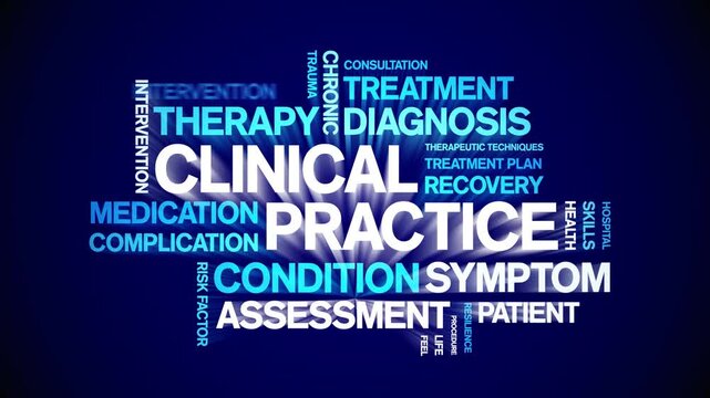 Clinical Practice animated word cloud-text design animation tag kinetic typography seamless loop.
