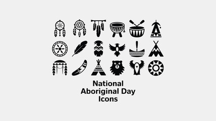 National aboriginal day icons in black and white abstract shapes and figures. © Parthokumar
