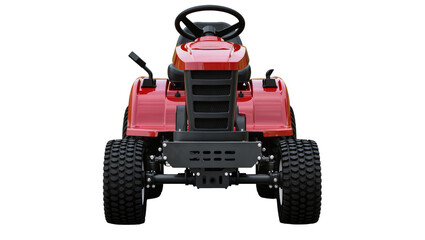 Fototapeta premium Red riding lawn mower front view with large tires