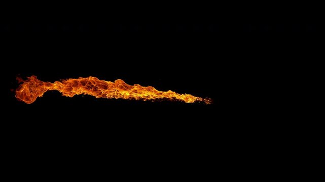 Super slow motion capture of a flickering fire flame isolated on a black background. High-speed footage reveals intricate combustion patterns, fluid motion, and glowing details.
