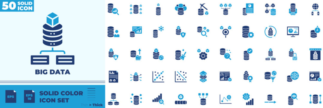 Big Data Solid Color Editable Icons set