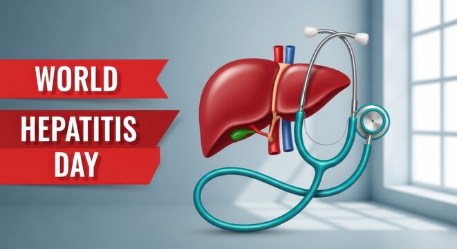World hepatitis day concept with a human liver and a medical stethoscope