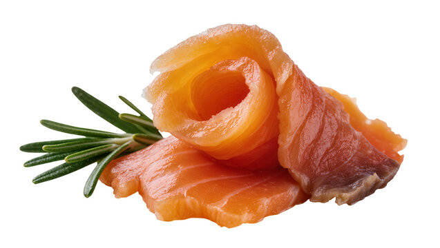 Smoked salmon slices with fresh rosemary sprig