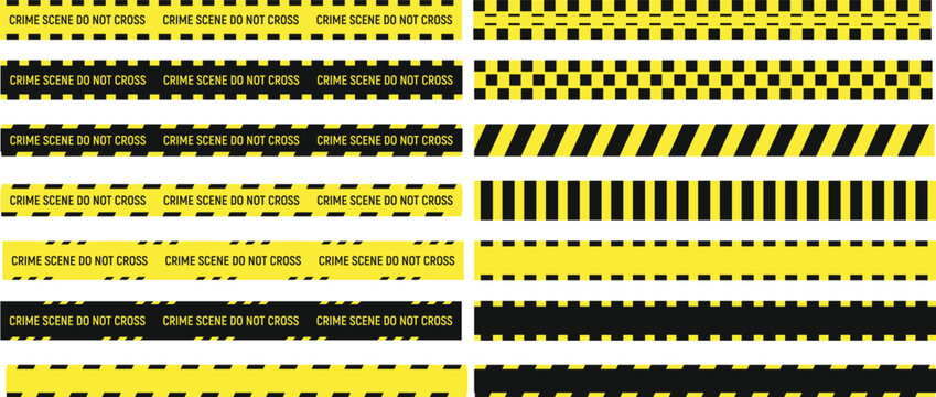 Set of caution tapes with black and yellow,black and red diagonal slashes or chevron print. Warning borders in construction work zone or crime scene. Danger, Attention tapes. Flat vector illustration 
