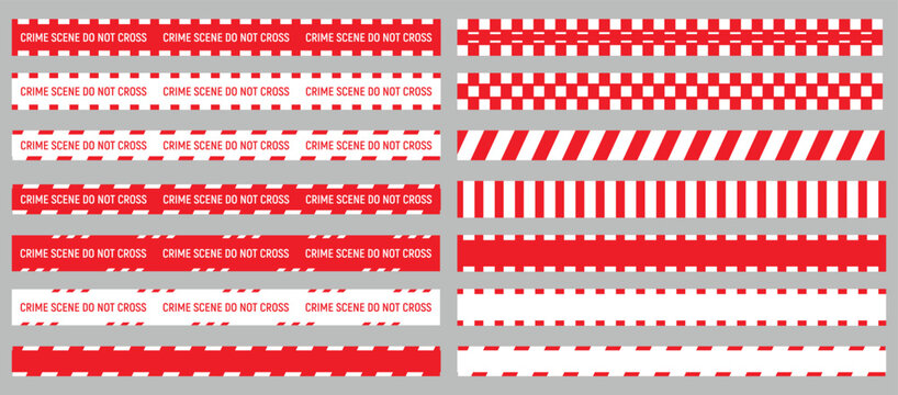 Set of caution tapes with black and yellow,black and red diagonal slashes or chevron print. Warning borders in construction work zone or crime scene. Danger, Attention tapes. Flat vector illustration 