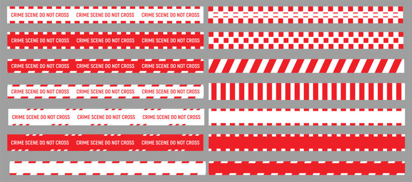 Set of caution tapes with black and yellow,black and red diagonal slashes or chevron print. Warning borders in construction work zone or crime scene. Danger, Attention tapes. Flat vector illustration 