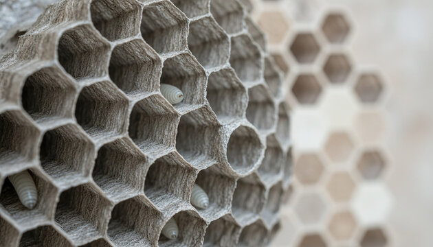Natural paper wasp nest texture with hexagonal cellular structure