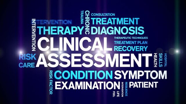 Clinical Assessment animated word cloud-text design animation tag kinetic typography seamless loop.