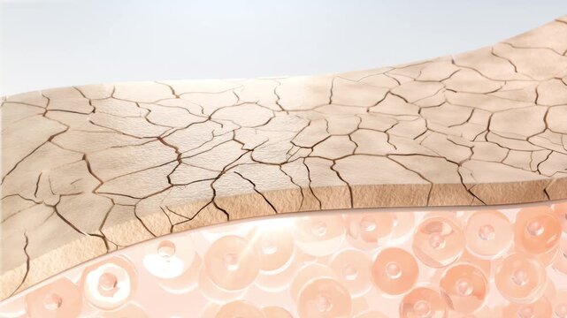 Dry, cracked skin indicates damage to the skin barrier and dehydration 3D animation.