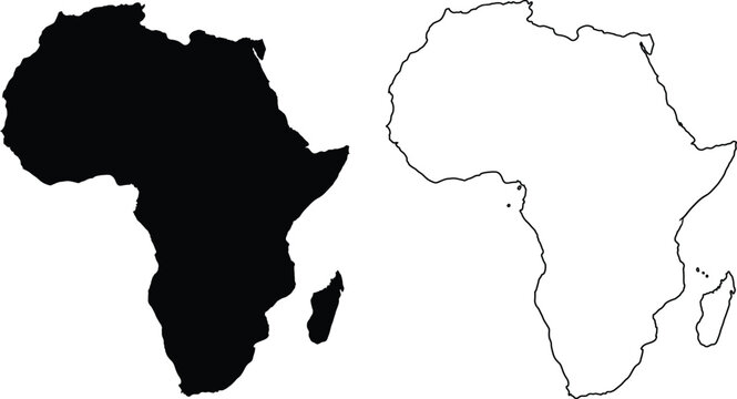Africa Map Icons: Bold Solid Silhouette & Clean Outline &mdash; Two Powerful Representations of the World's Most Diverse, Vast & Culturally Rich Continent on Earth