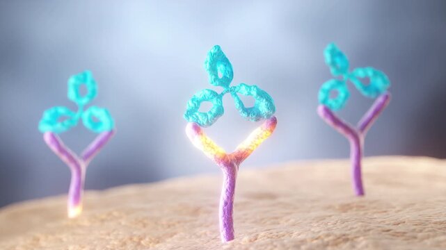 Antibodies bind to human cell receptors, 3d animation