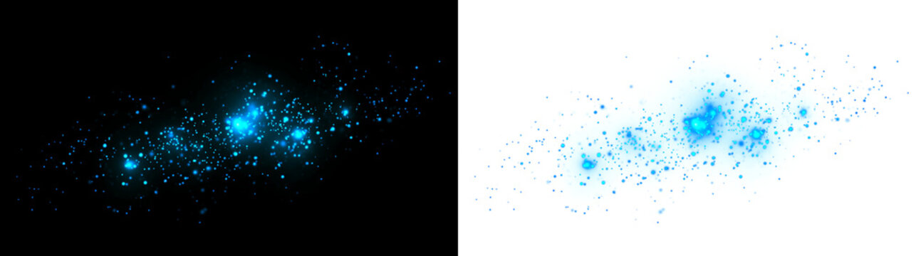 Blue glowing magical dust on an isolated transparent background. Cosmic dust PNG. Magical blue glow of small particles or dust.