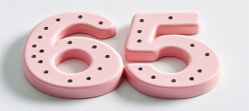 Colorful and Vibrant Pink Shaped Number 65 Celebration Decoration for Festive Birthday Events