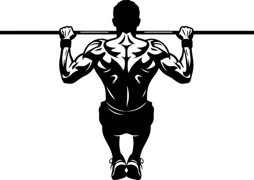 Man doing pull-ups exercise with muscular back
