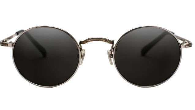 Round metal frame sunglasses with dark lenses and ornate temples